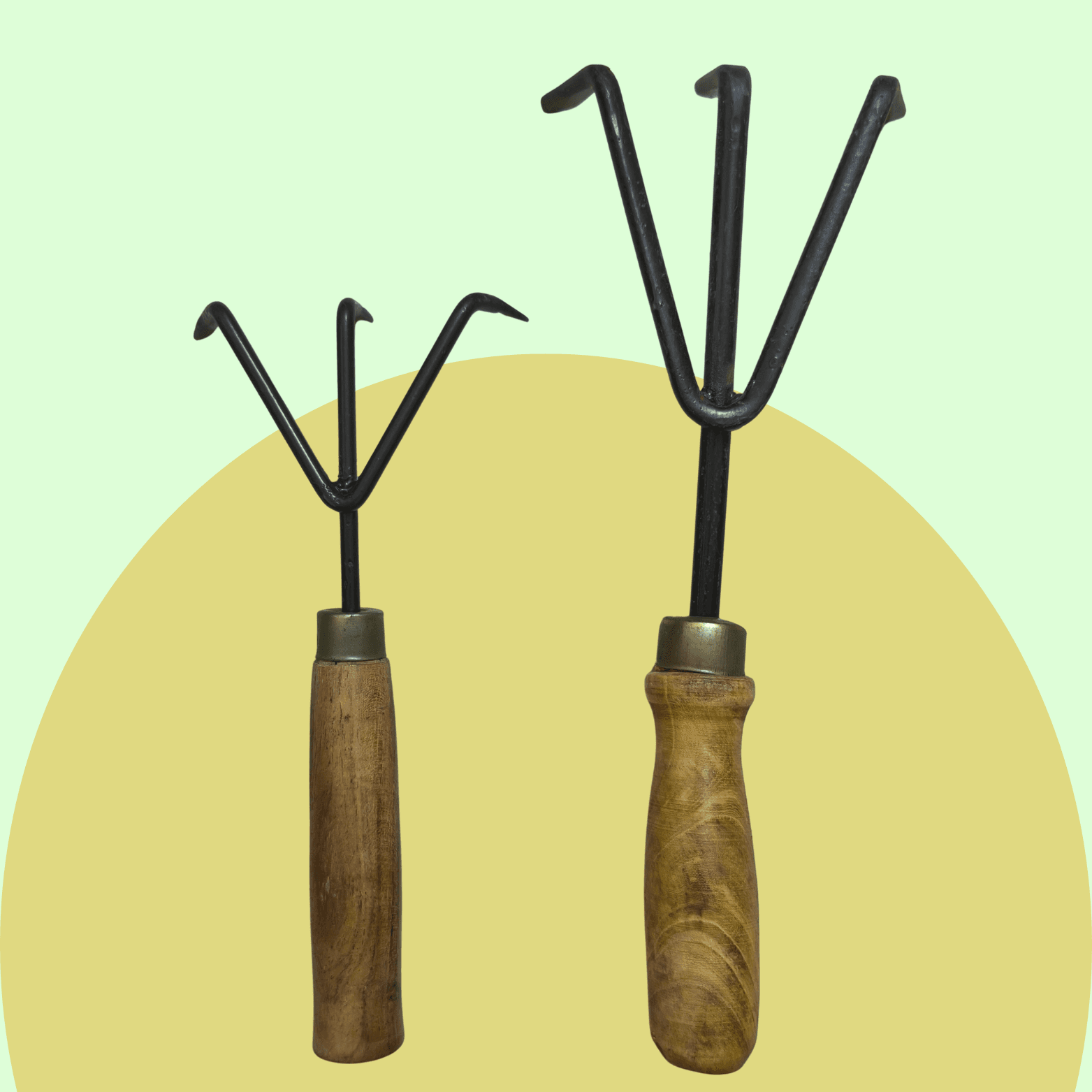 Hand Cultivator Small & Big Set of 2 (Wooden Handle)
